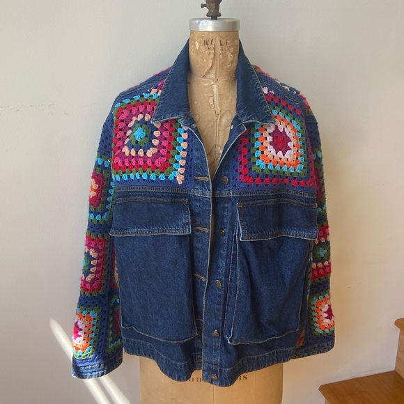 FARM Rio Jackets & Blazers - FARM Rio Colorful Crochet Denim Jacket